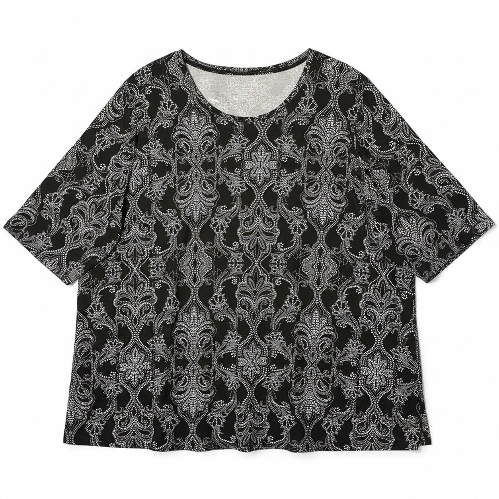 Catherines Easy Fit Tees Collection Black White Paisley Print Top Plus Size 1XWP